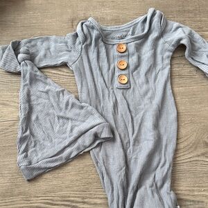 Caden Lane Dusty Blue Knot Gown with Matching Hat